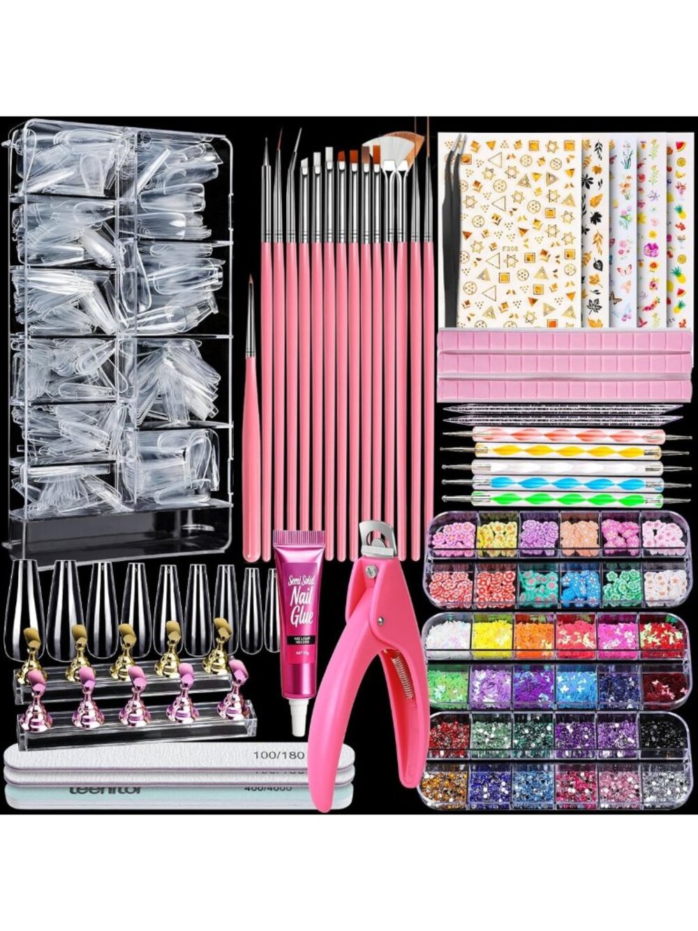 Teenitor Acrylic Fake Nails Kit, Press On Nail Supplies with Clear Coffin Nail